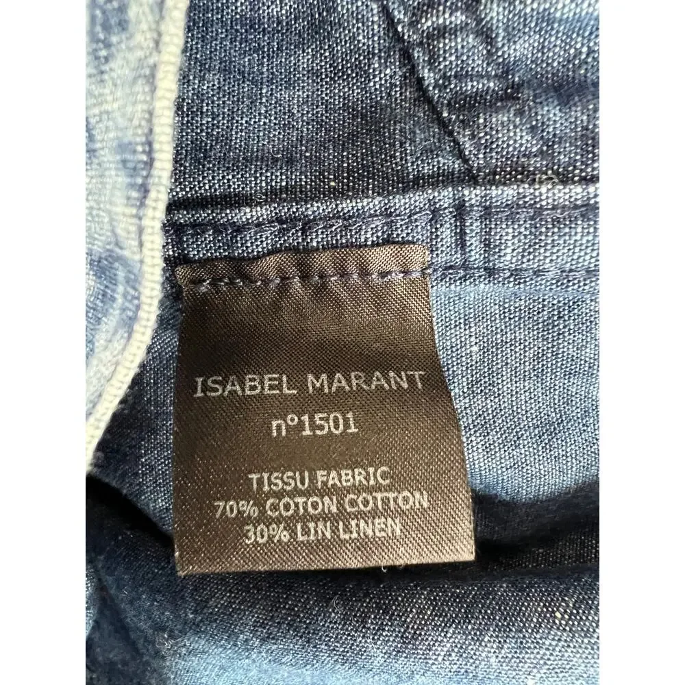 Isabel Marant Etoile Blue Cotton Linen Blend Brocade Denim Jacket Size 36